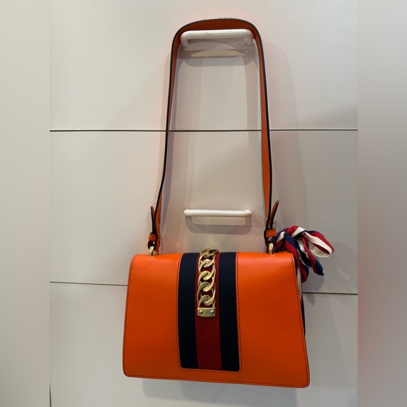Orange Gucci Sylvie medium Leather Shoulder Bag - Picture 3 of 8